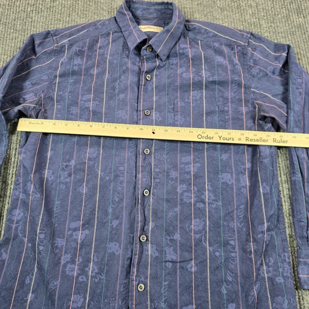 Tommy Bahama Shirt Mens Medium Blue Stripe Long Sleeve Button Up Silk Cotton - Picture 6 of 7